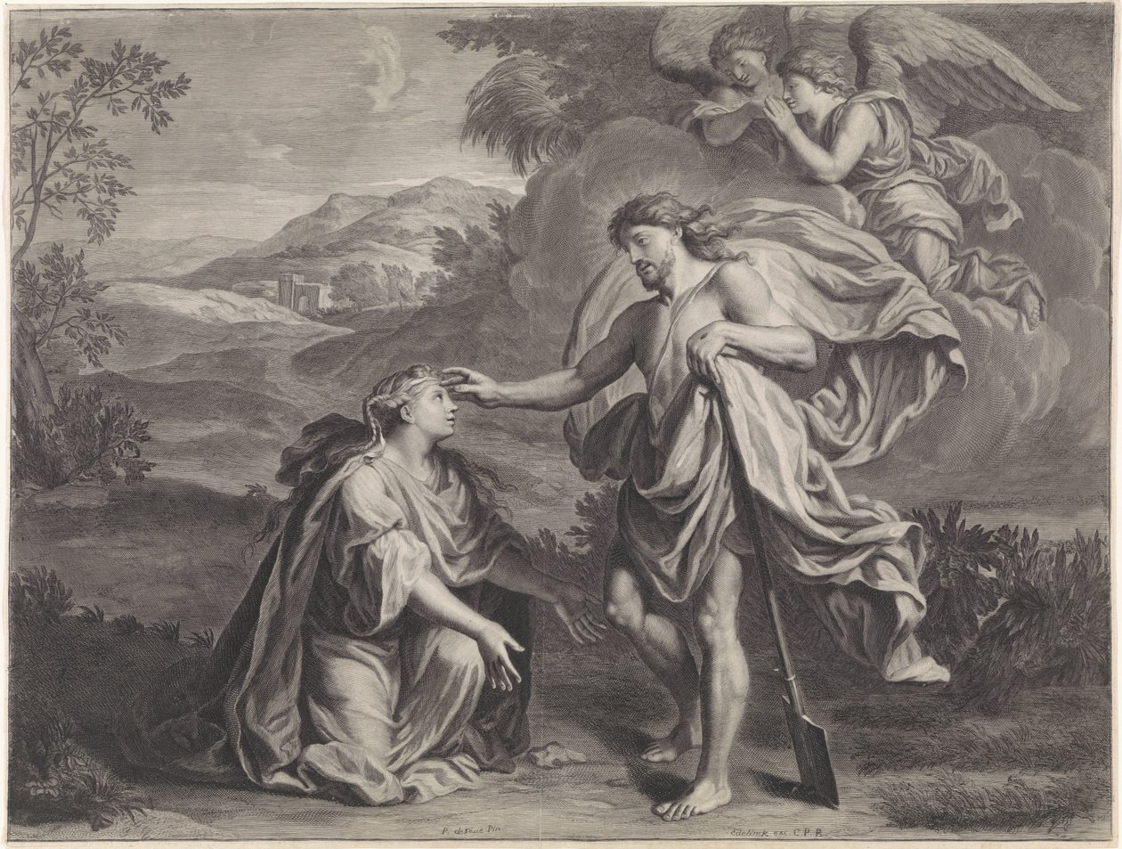 Le Christ apparaît en jardinier à Marie Madeleine (Noli me tangere) - Jan Edelinck (possibly)
