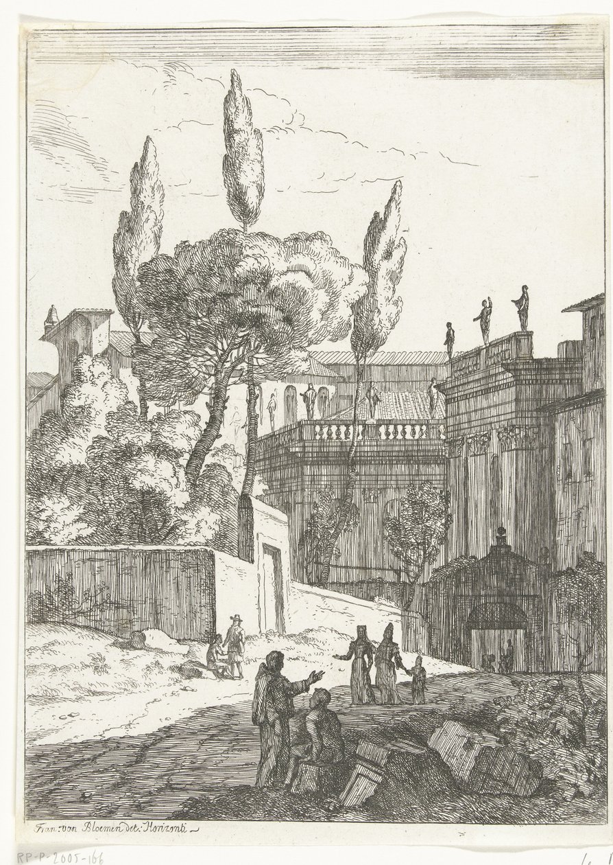 Paysage italianisant avec bâtiments antiques et figures - Jan Frans van Bloemen