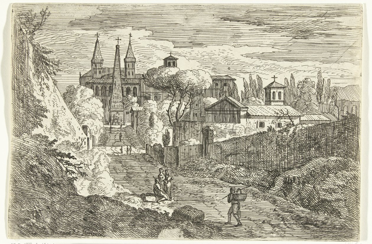 Paysage italianisant avec des voyageurs près des remparts - Jan Frans van Bloemen