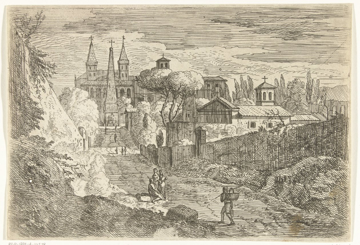 Paysage italianisant avec des voyageurs près des remparts - Jan Frans van Bloemen