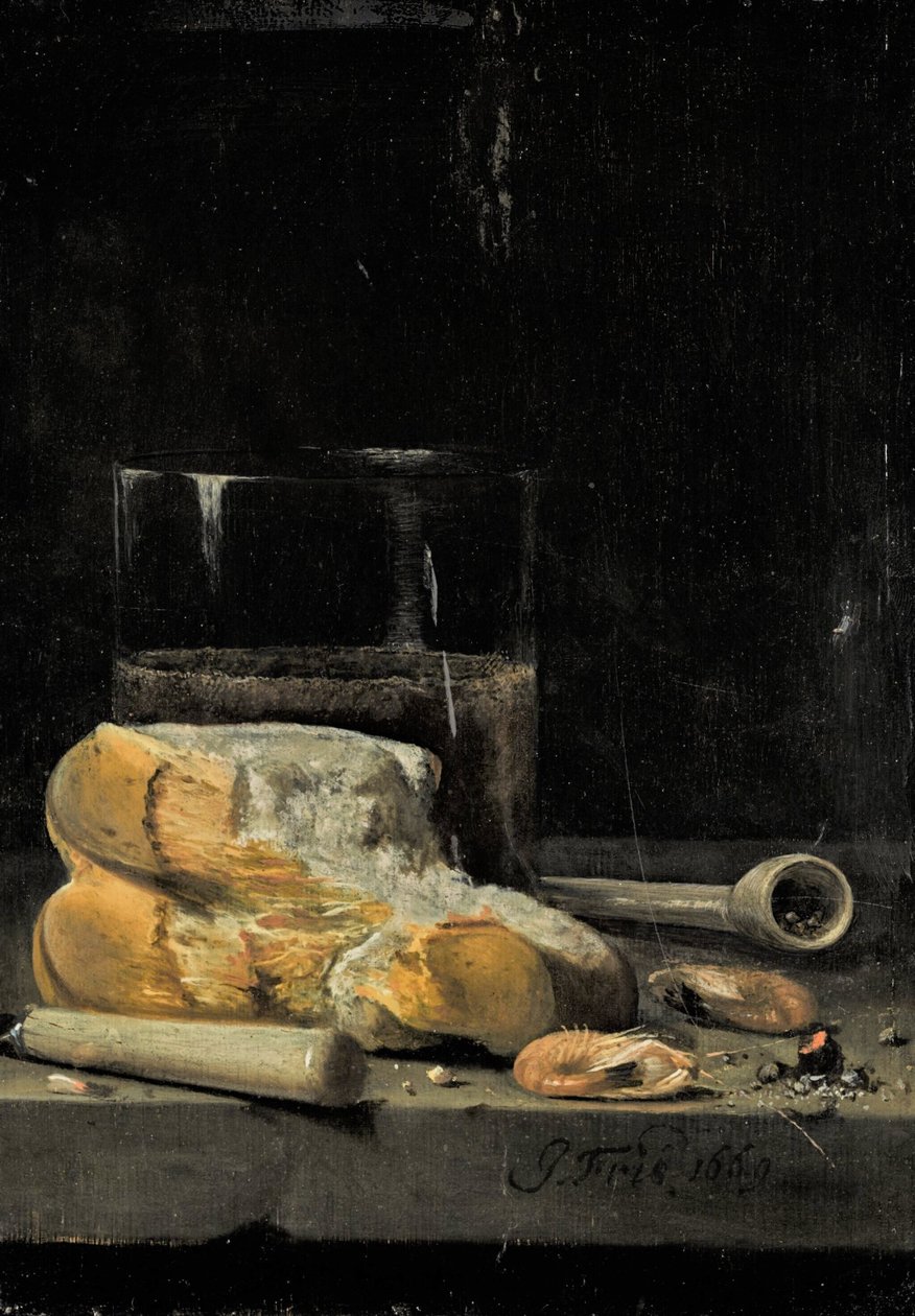 Nature morte de pain, de crevettes, d