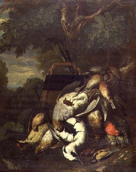 Grouse mort, pic, canard et autres oiseaux morts dans un paysage boisé - Jan Fyt