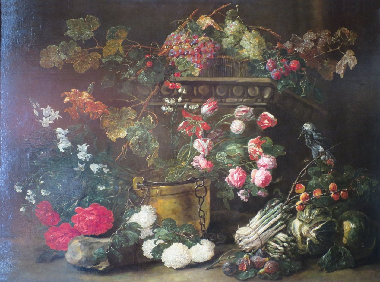 Nature morte avec fleurs, fruits et perroquet - Jan Fyt