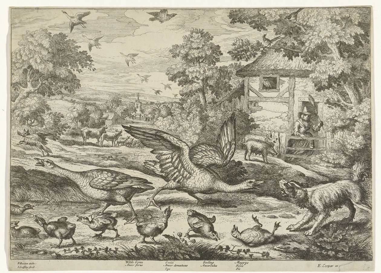 Paysage avec deux oies défendant leurs petits - Jan Griffier (I)