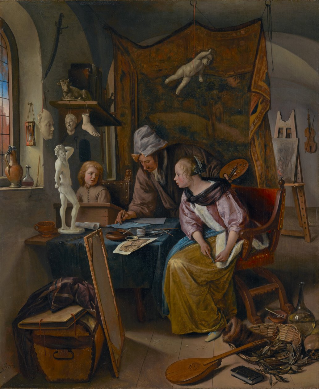 La leçon de dessin, vers 1665 (huile sur panneau) - Jan Havicksz. Steen