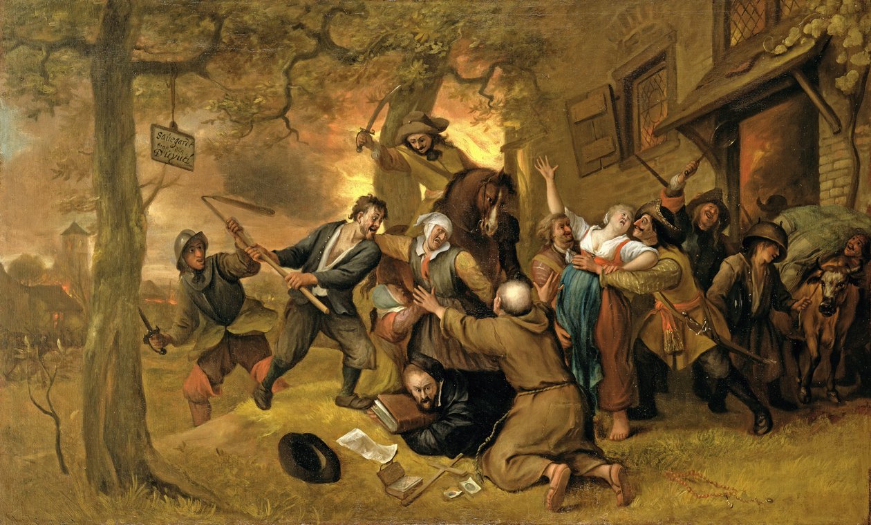 Paysans et soldats devant une taverne - Allégorie du viol des Pays-Bas - Jan Havickszoon Steen