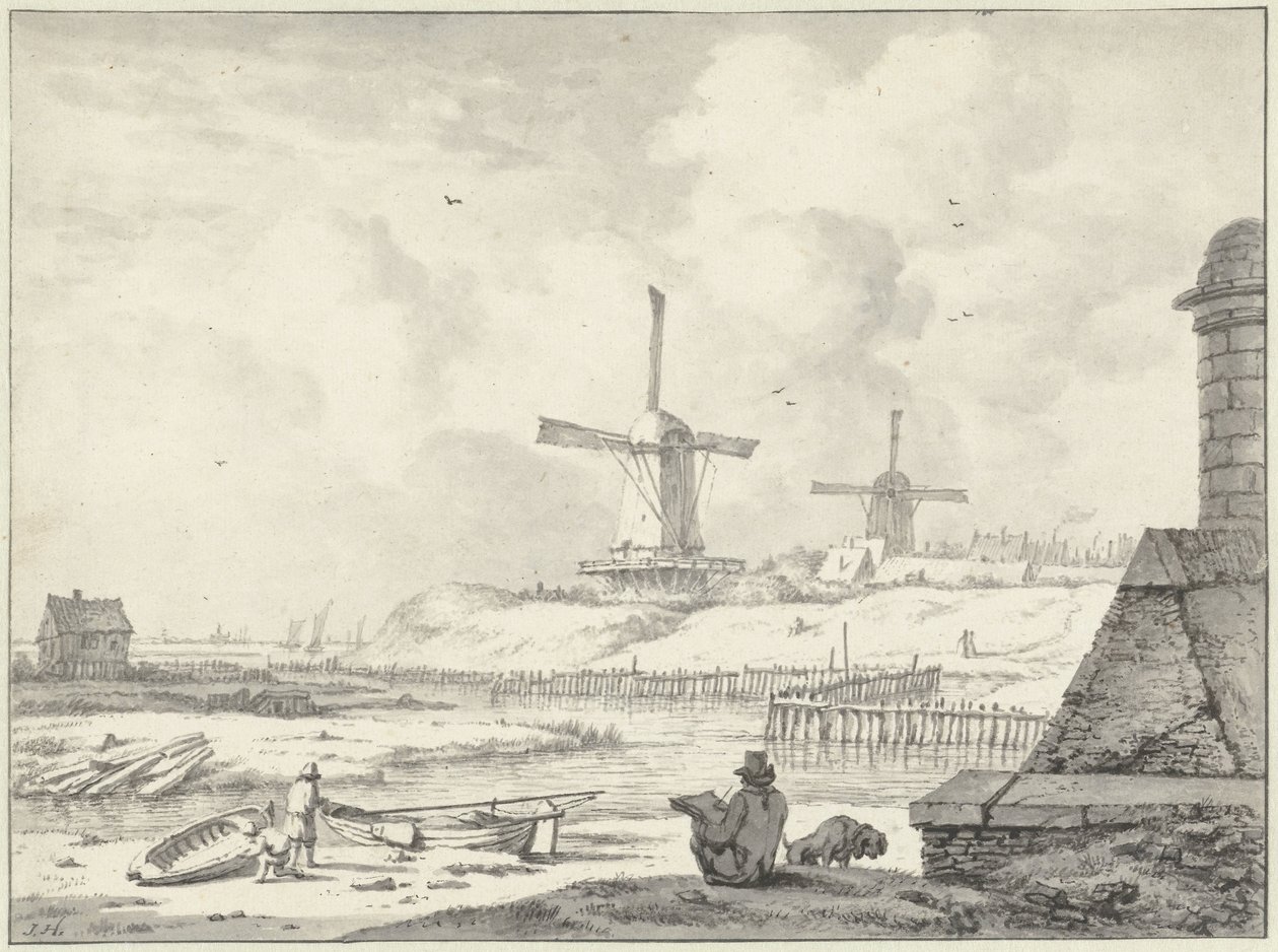 Dessinateur esquissant sur la Hoogendijk, hors de la Haarlemmer Poort - Jan Hulswit