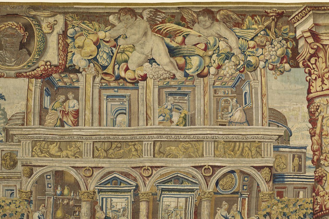 (détail) du palais et ange musicien de Vertumne et Pomone, vers 1630 - Jan II Raes