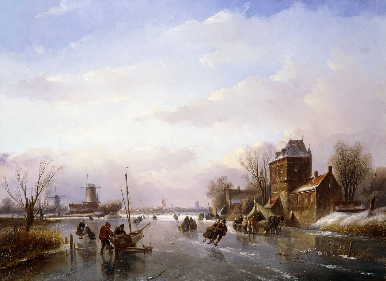 Patineurs dans un paysage gelé - Jan Jacob Spohler