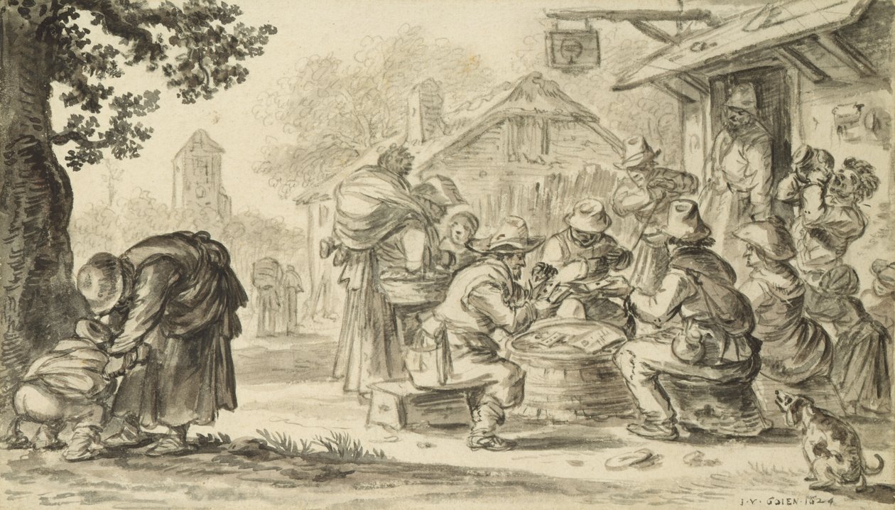 Partie de cartes de fermiers devant l