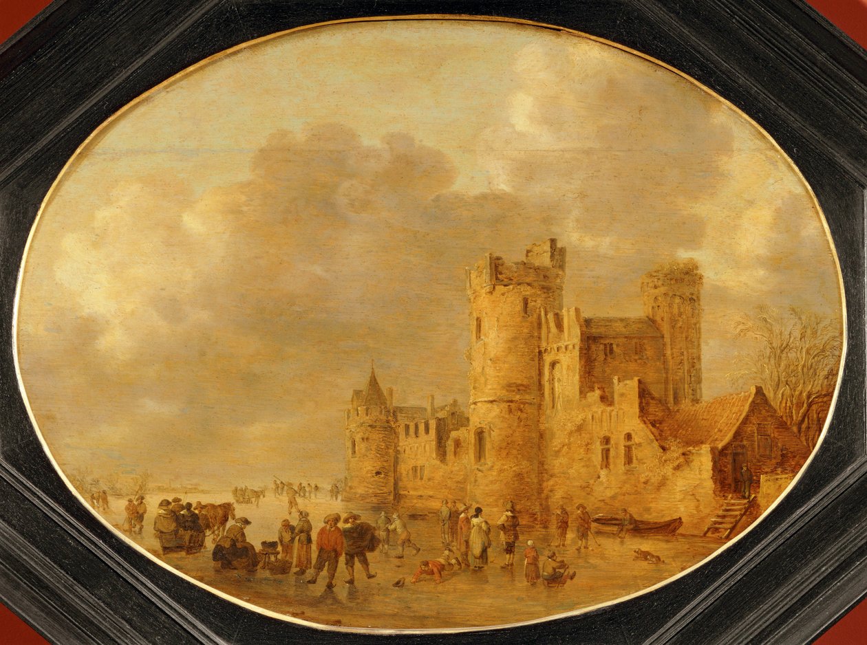 Patineurs devant un chateau medieval … - Jan Josephsz van Goyen