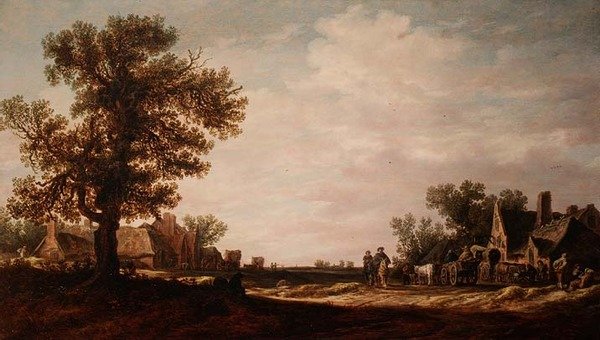 Scène de village avec chevaux et charrettes - Jan Josephsz van Goyen