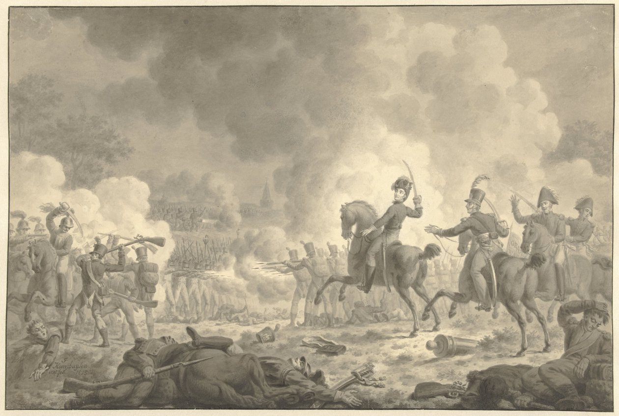 Le prince héritier Guillaume Frédéric Georges Louis à la bataille de Waterloo et Fleurus - Jan Kamphuijsen (signed by artist)
