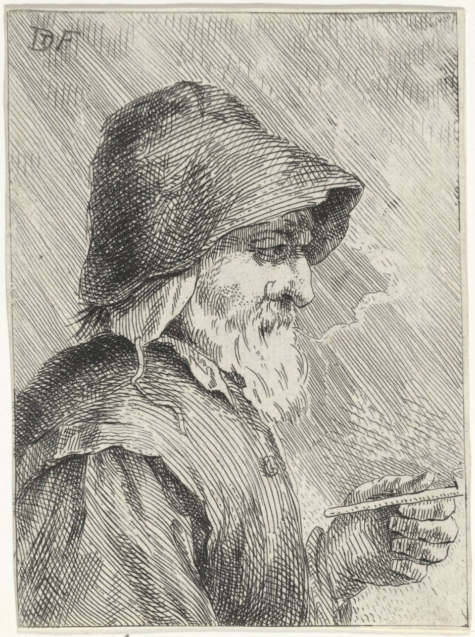 Vieil homme avec barbe et une pipe à la main - Jan Lauwryn Krafft (I) (attributed to)