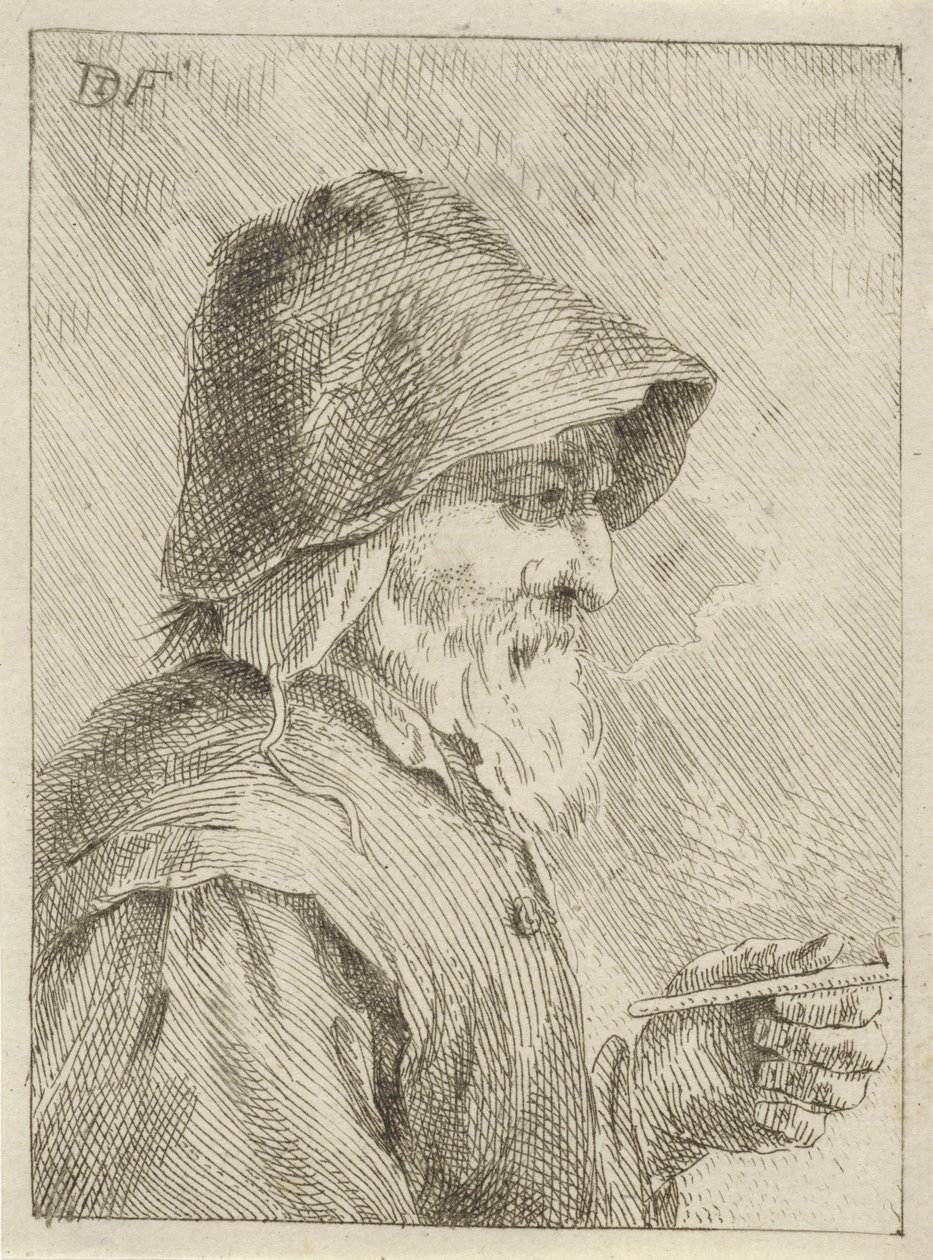 Vieil homme avec barbe et pipe à la main - Jan Lauwryn Krafft (I) (attributed to)