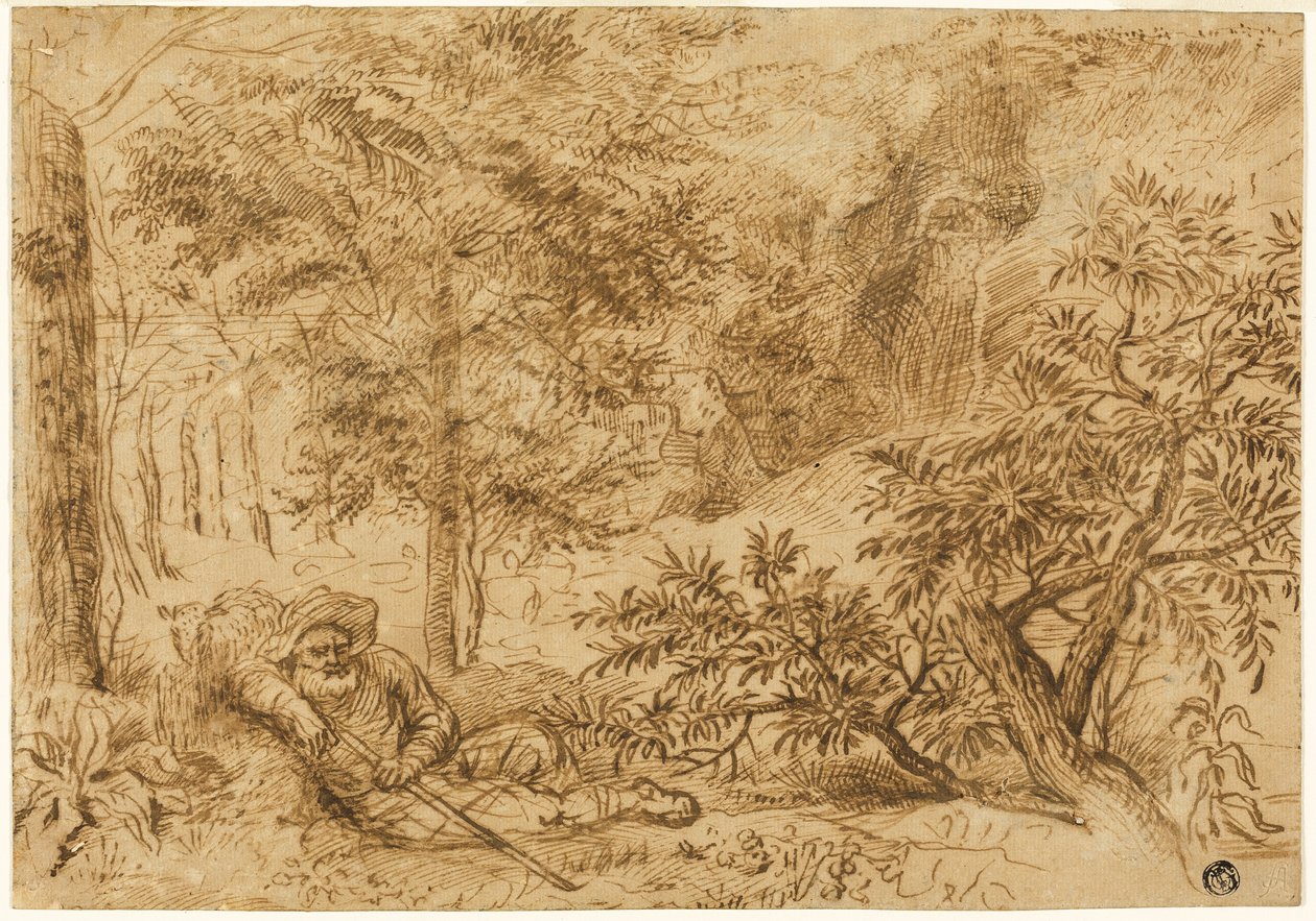 Paysage avec un berger dormant sous un arbre - Jan Lievens