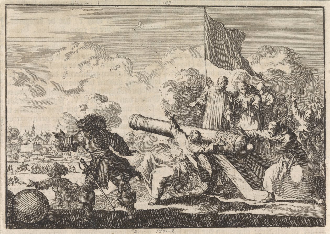 Siège de Groningue avec une bénédiction de canon par six moines, 1672 - Jan Luyken