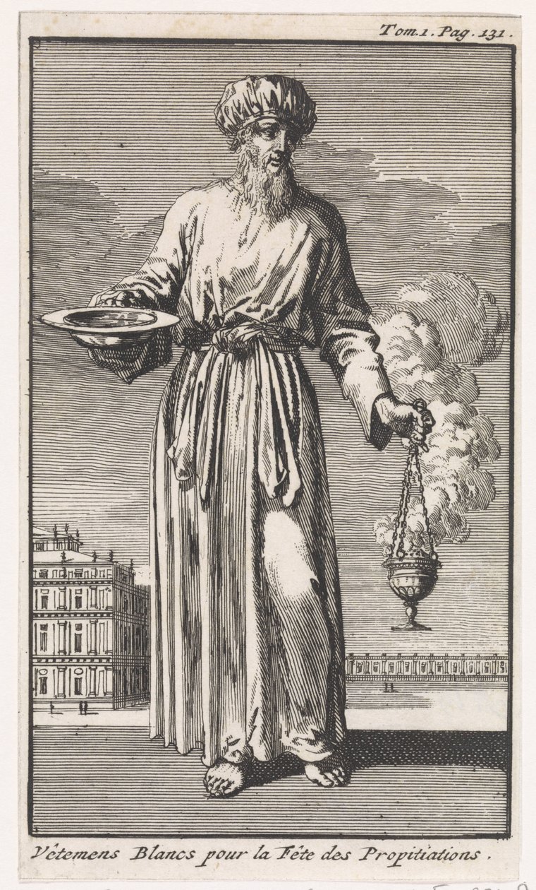 Grand prêtre en vêtements liturgiques blancs pour le Jour des Expiations - Jan Luyken