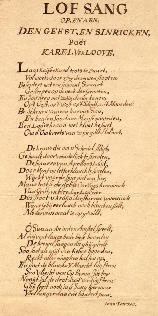 Chant de louange pour et au poète ingénieux Karel Verloove - Jan Luyken