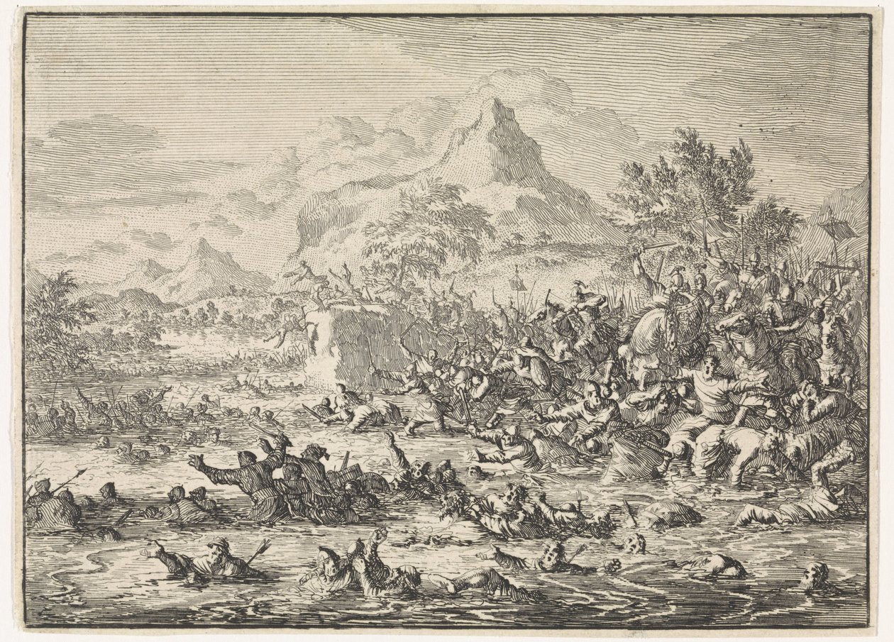 Placidus bat les Juifs au Jourdain et les pousse dans la rivière - Jan Luyken