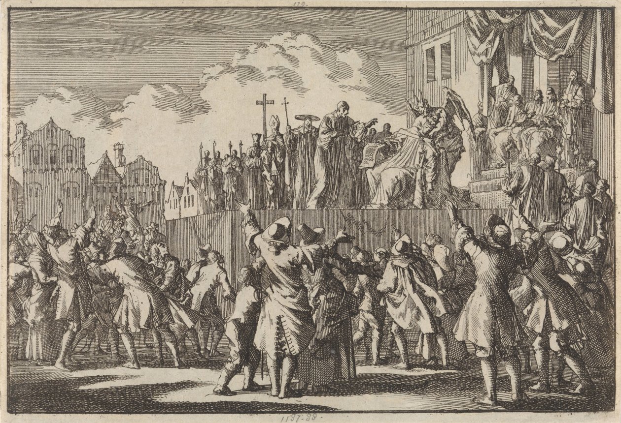 Scène de rue à Aberdeen ridiculisant la religion catholique, 1689 - Jan Luyken
