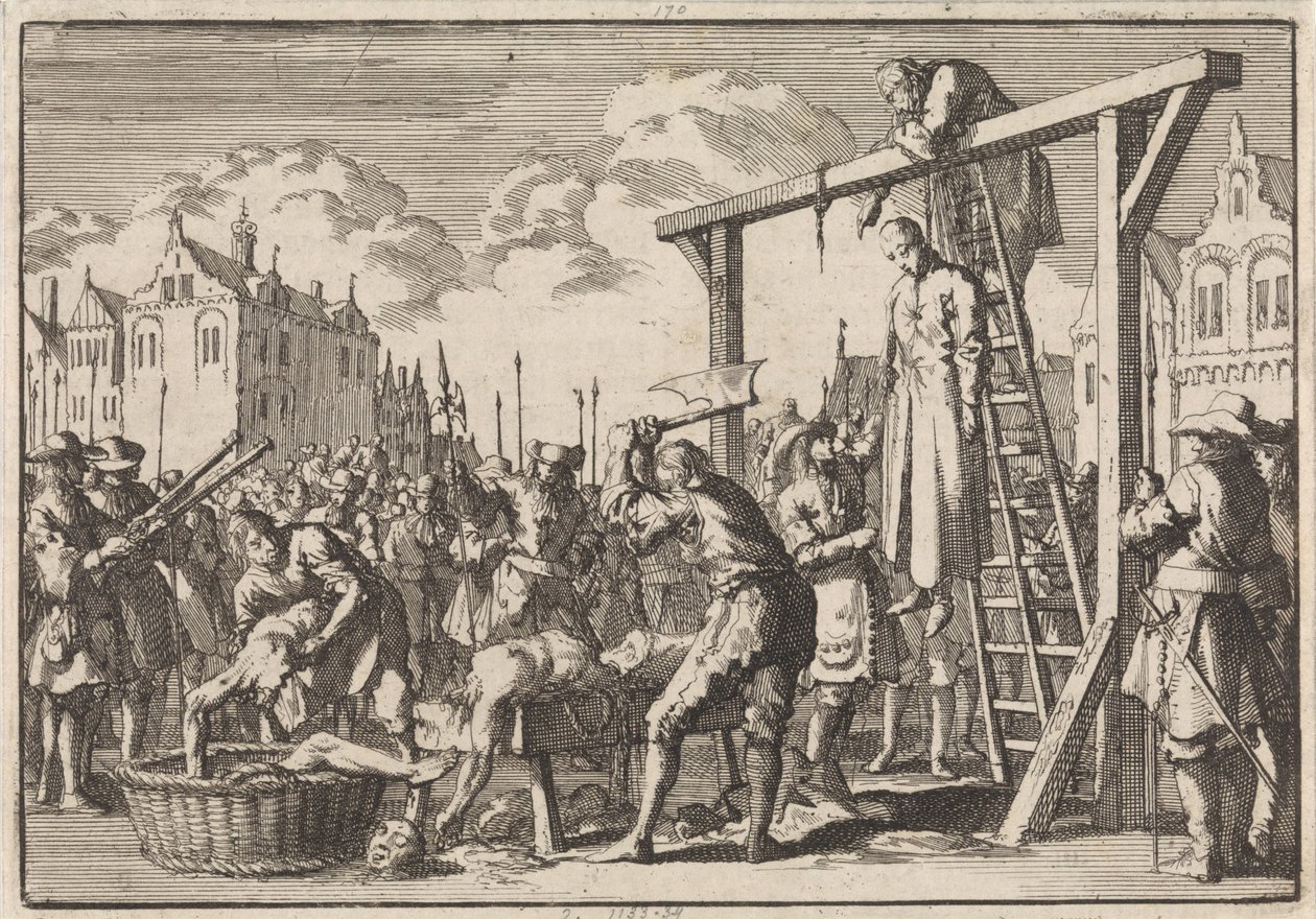 À Londres, le jésuite William Ireland est pendu et John Grove est écartelé pour un complot de régicide, 1679 - Jan Luyken