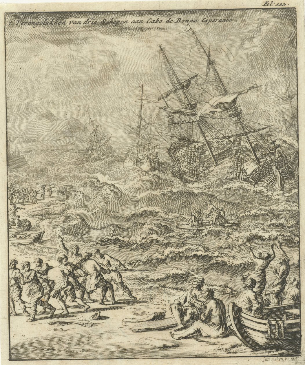 Naufrage de navires au Cap de Bonne-Espérance, 1693
Le naufrage de trois navires au Cap de Bonne-Espérance (titre sur l