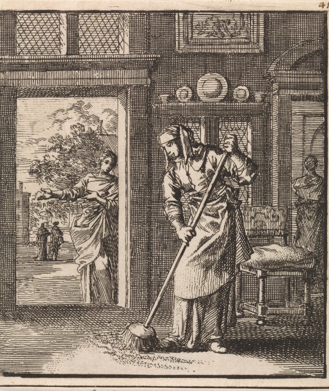 Femme balayant le sol d