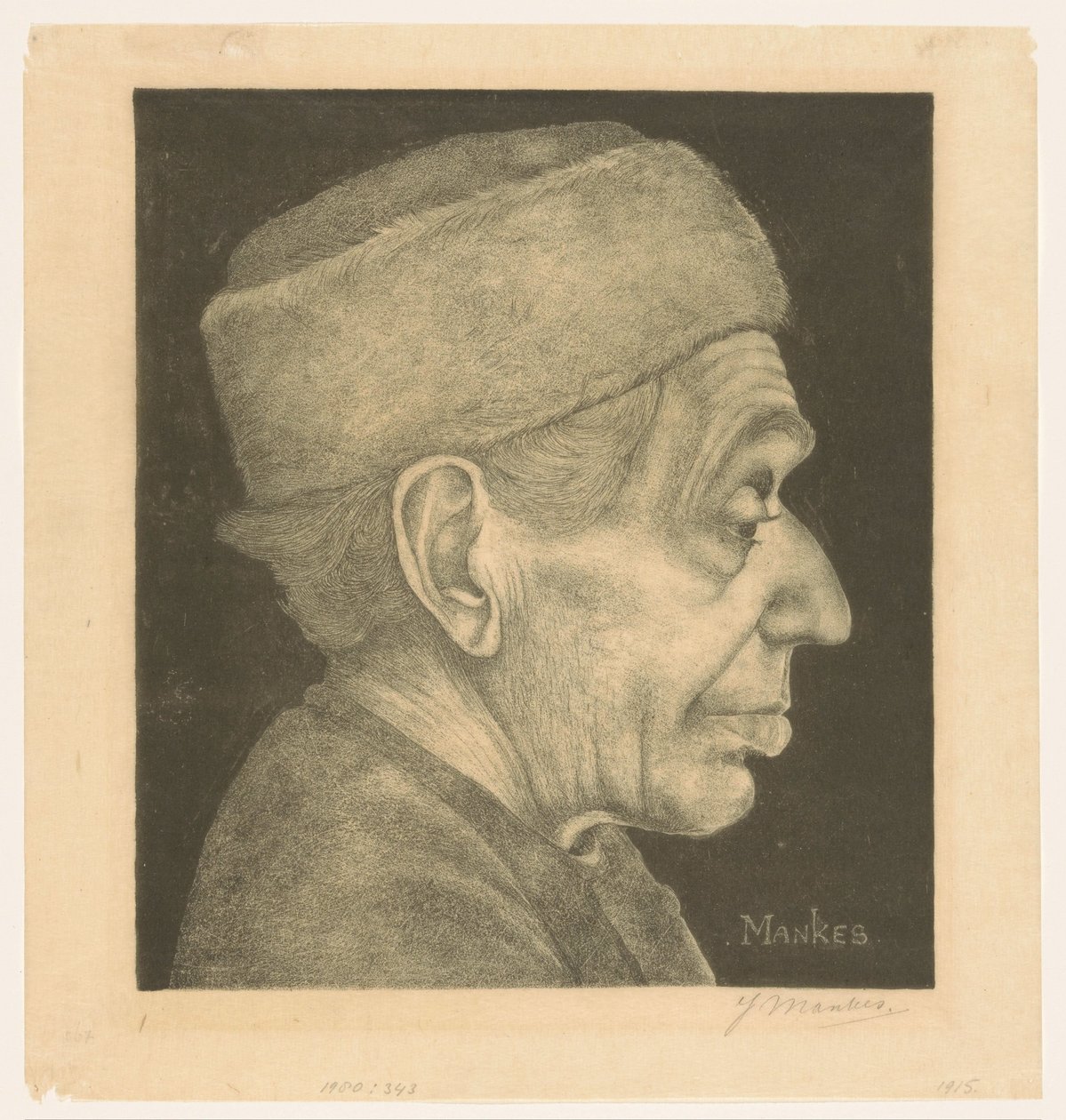 Portrait de Douwe avec bonnet - Jan Mankes (signed by artist)