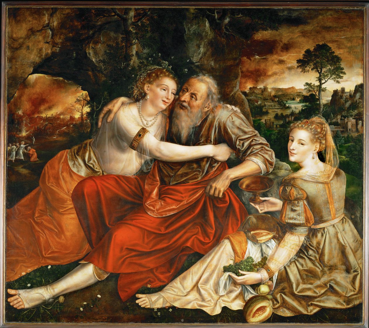 Lot et ses filles (peinture sur bois de chêne) - Jan Massys