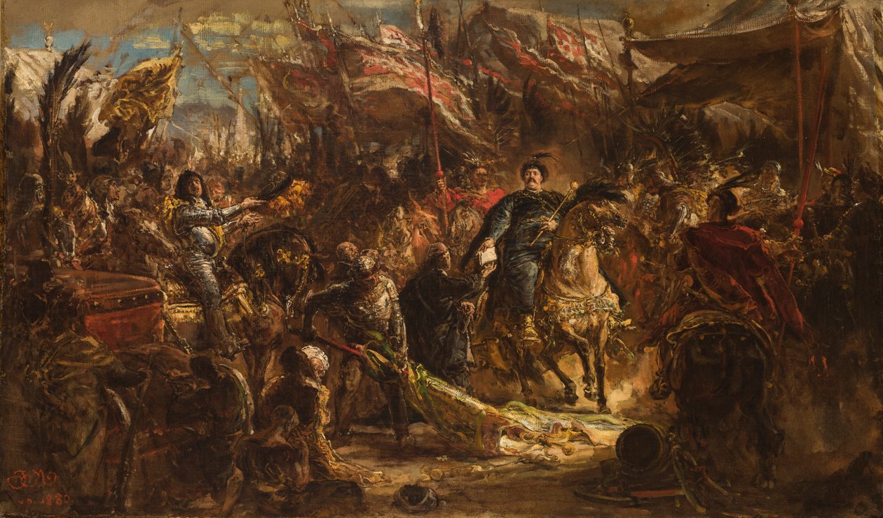 Jan III Sobieski remet au chanoine Denhoff une lettre au pape annonçant la victoire sur les Turcs à Vienne en 1683 - Jan Matejko