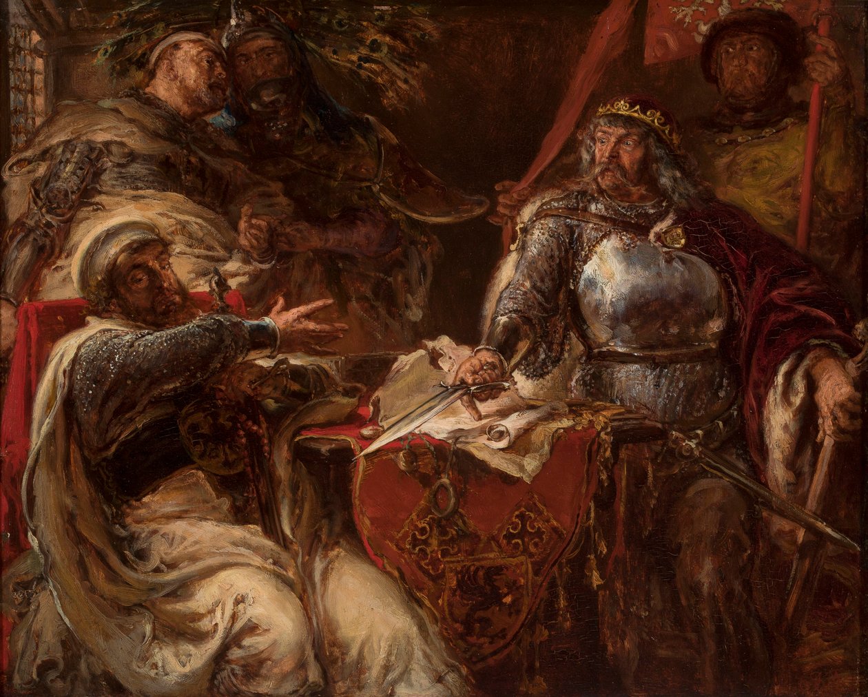 Le roi Władysław Łokietek rompt les négociations avec les chevaliers teutoniques - Jan Matejko