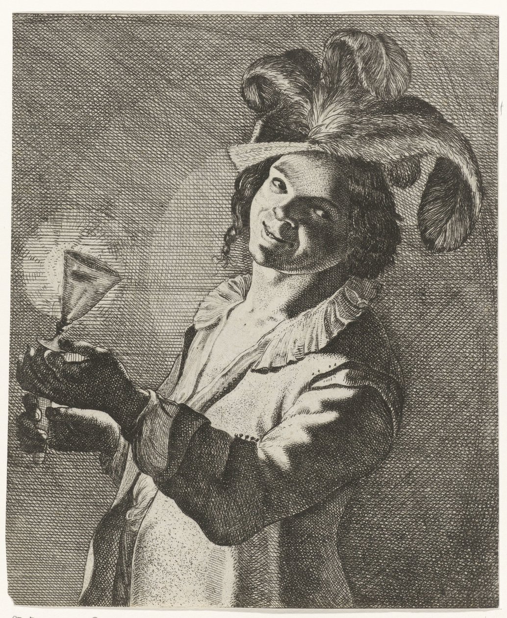 Garçon riant avec un verre à la main - Jan Matham (possibly)