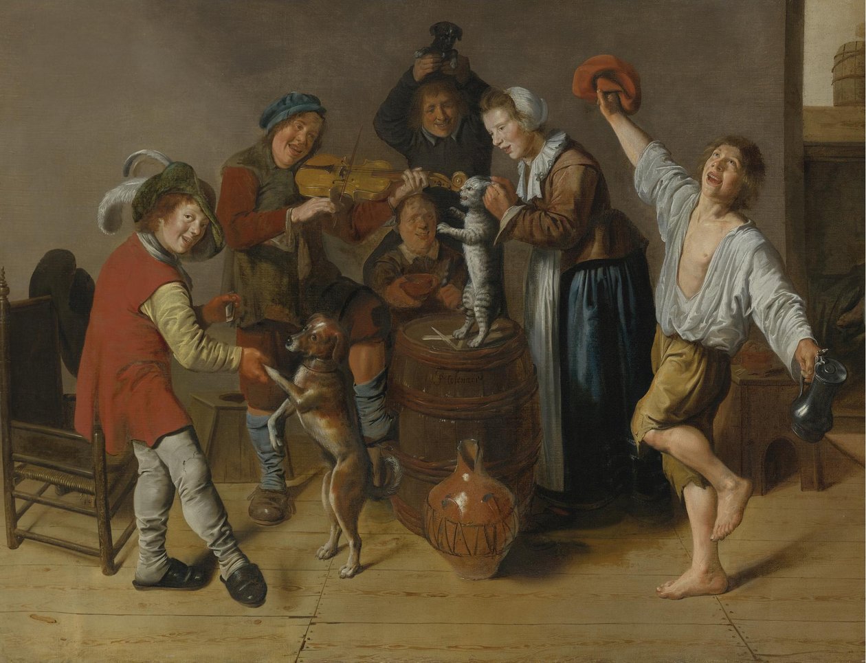Joyeuse compagnie jouant de la musique et dansant dans un intérieur - Jan Miense Molenaer