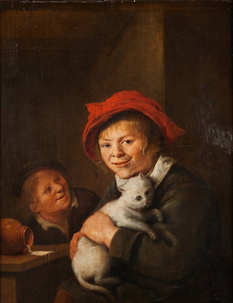 Deux garçons jouant avec un chat - Jan Miense Molenaer
