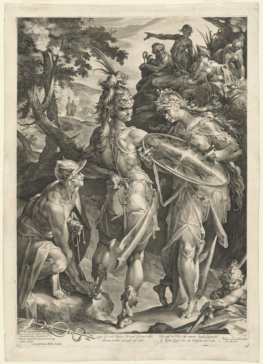 Minerve et Mercure armant Persée - Jan Muller, after Bartholomaeus Spranger