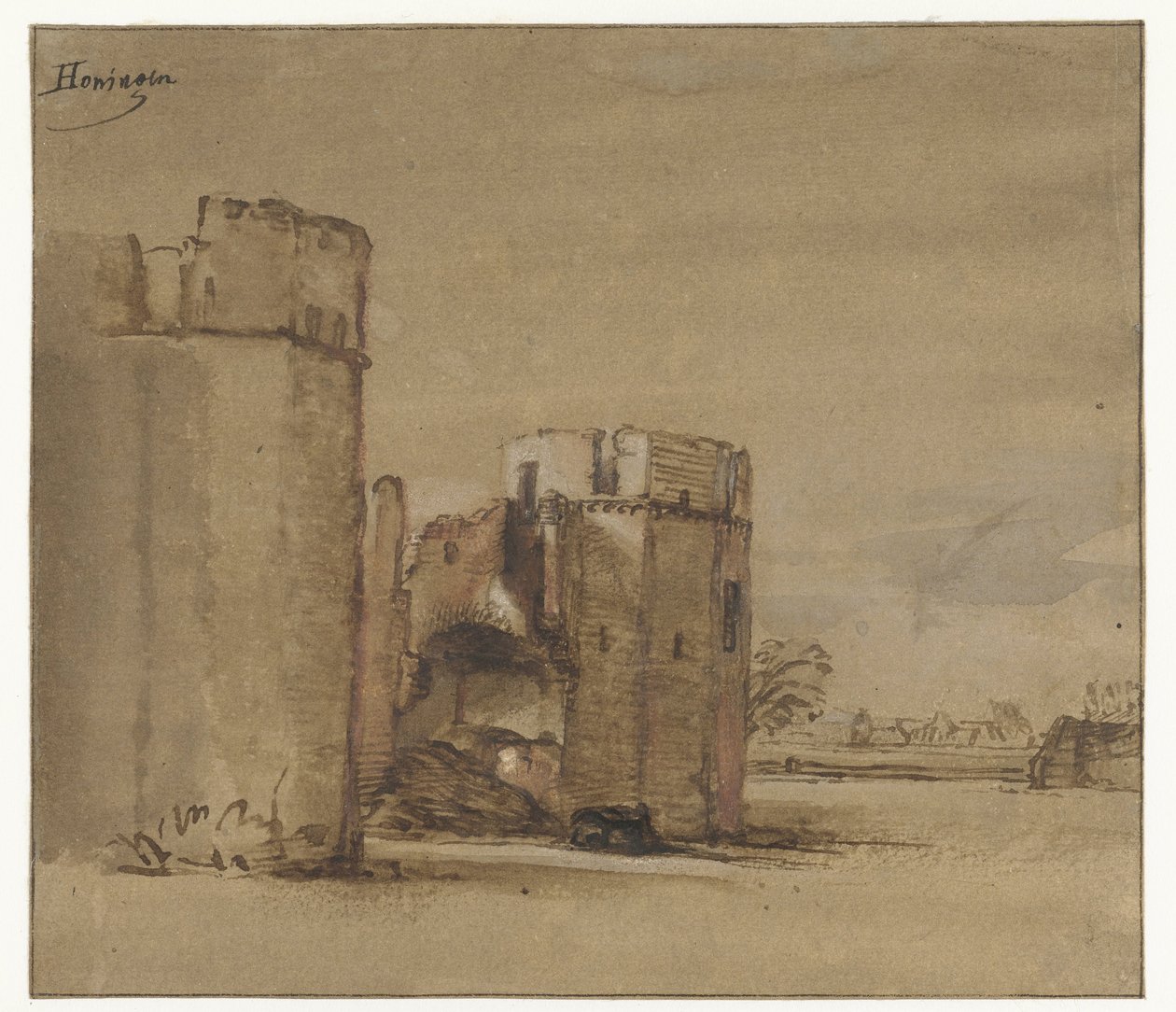 Vue du château Honingen près de Rotterdam - Jan Ruyscher (attributed to)