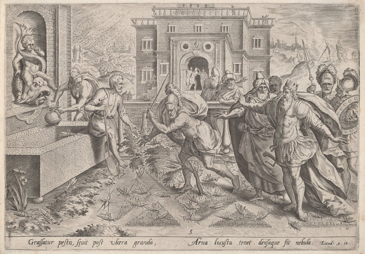 La plaie des sauterelles - Jan Sadeler I, after Maarten van Cleef