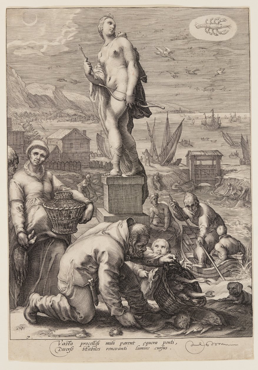 Diane présidant à la navigation et à la pêche, extrait de Sept dieux planétaires - Jan Saenredam