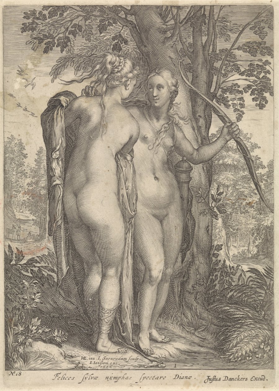 Diane et une nymphe devant un arbre - Jan Saenredam