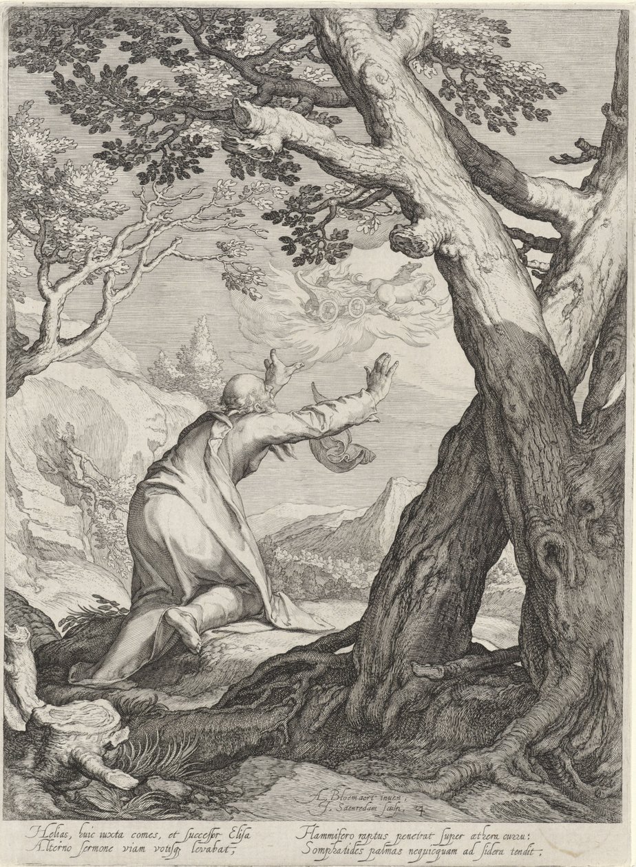 Élie quitte le monde dans un char de feu et laisse son manteau à Élisée (quatre scènes de la vie des prophètes Achia et Élie) - Jan Saenredam