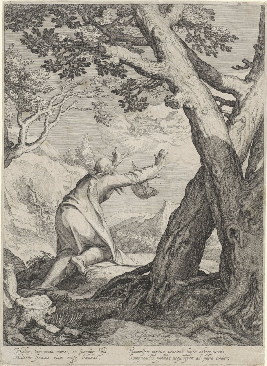 Élie quitte le monde dans un char de feu et laisse son manteau à Élisée (Quatre scènes de la vie des prophètes Achia et Élie) - Jan Saenredam