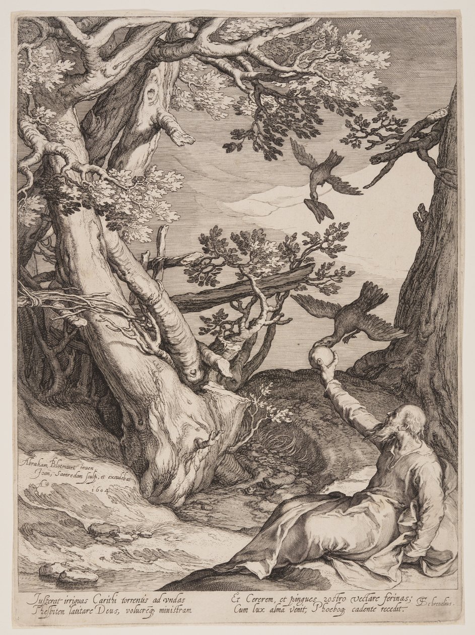 Elie dans le désert nourri par les corbeaux, extrait de Quatre scènes de la vie des prophètes, Isaïe, Ahajah et Elisée - Jan Saenredam