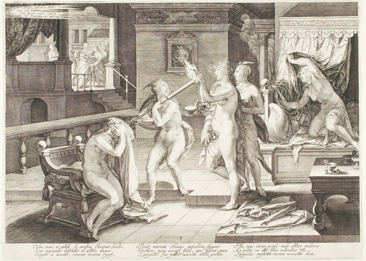 Planche trois, des Cinq Vierges sages et des Cinq Vierges folles - Jan Saenredam