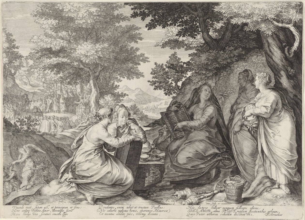 Cinq vierges sages dans un paysage avec la prédication de Jean-Baptiste - Jan Saenredam