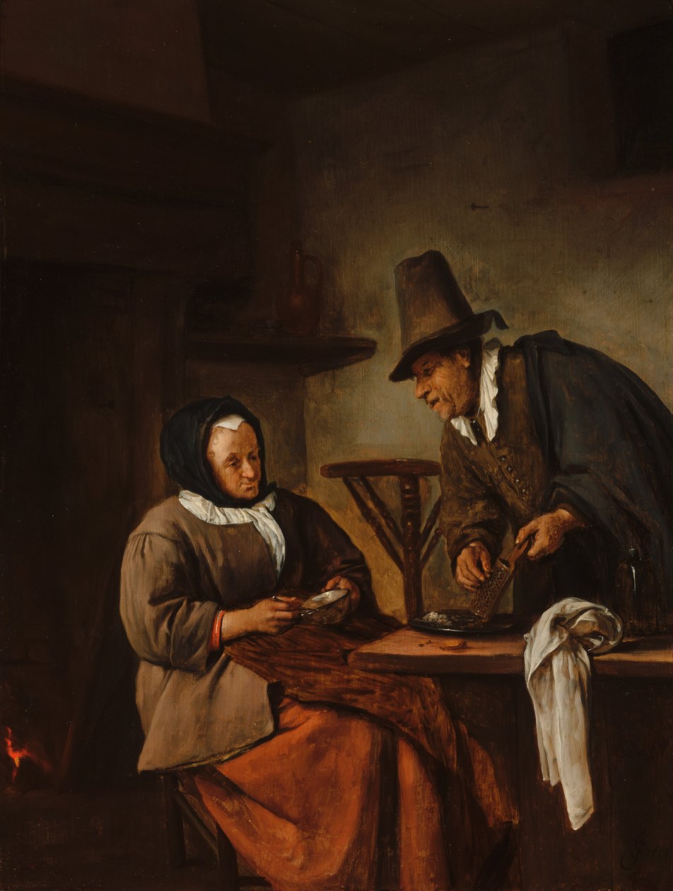 Un vieux couple préparant une boisson chaude - Jan Steen