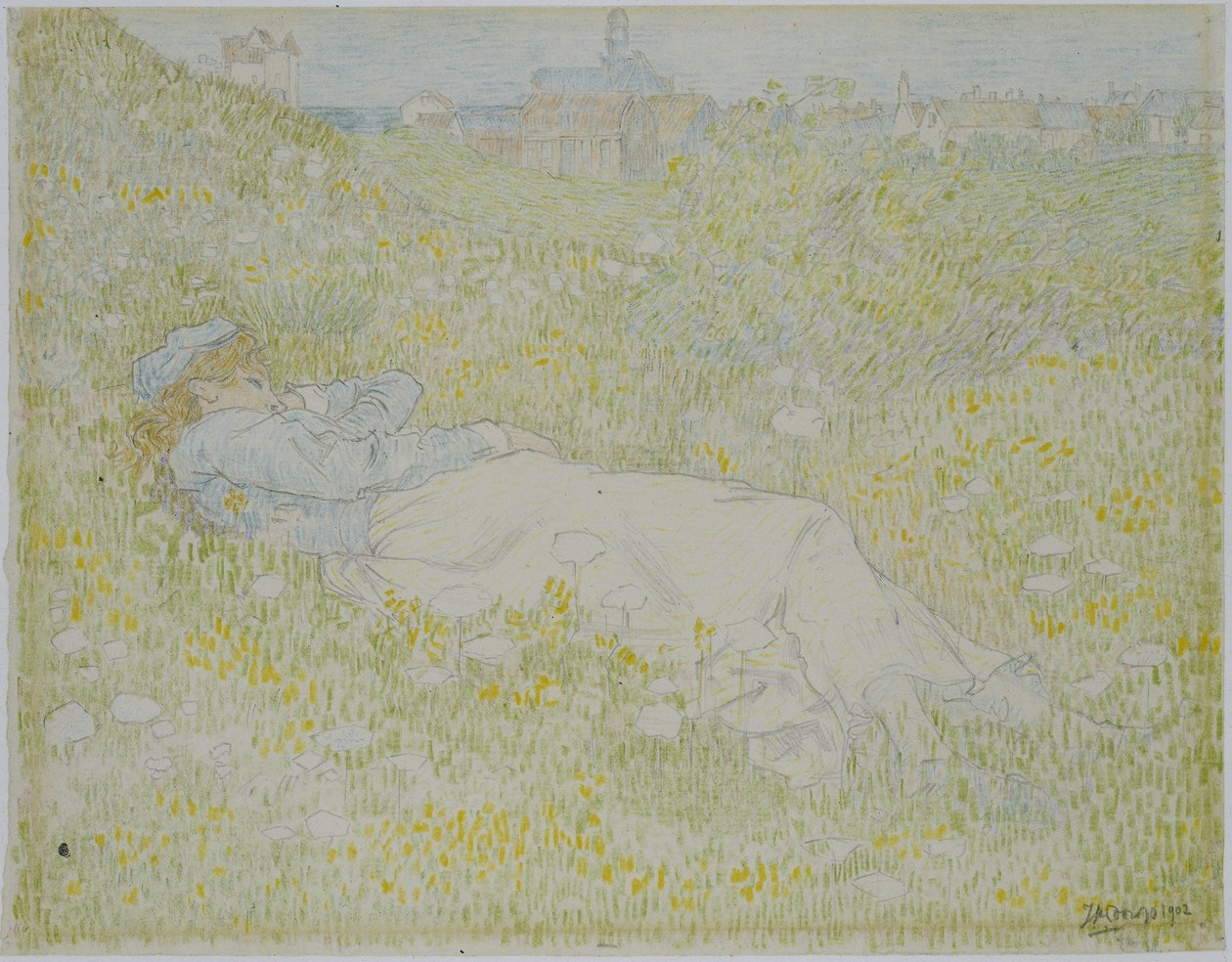 Femme allongée dans les dunes près de Noordwijk - Jan Toorop