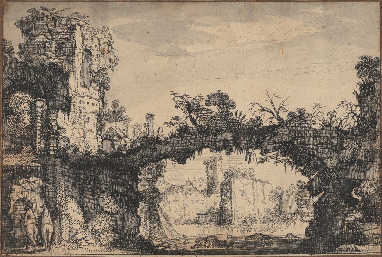 Paysage avec ruines (recto) ; Tête de femme et animaux (verso) - Jan Van de Velde