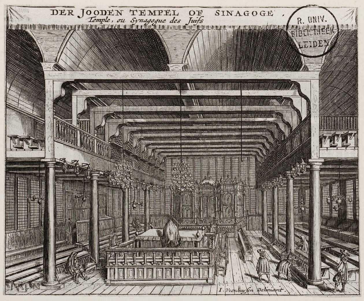 Intérieur de la synagogue portugaise à Amsterdam - Jan Veenhuysen