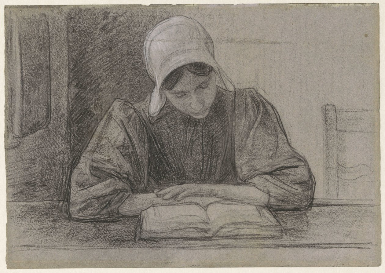Fille lisant avec bonnet - Jan Veth
